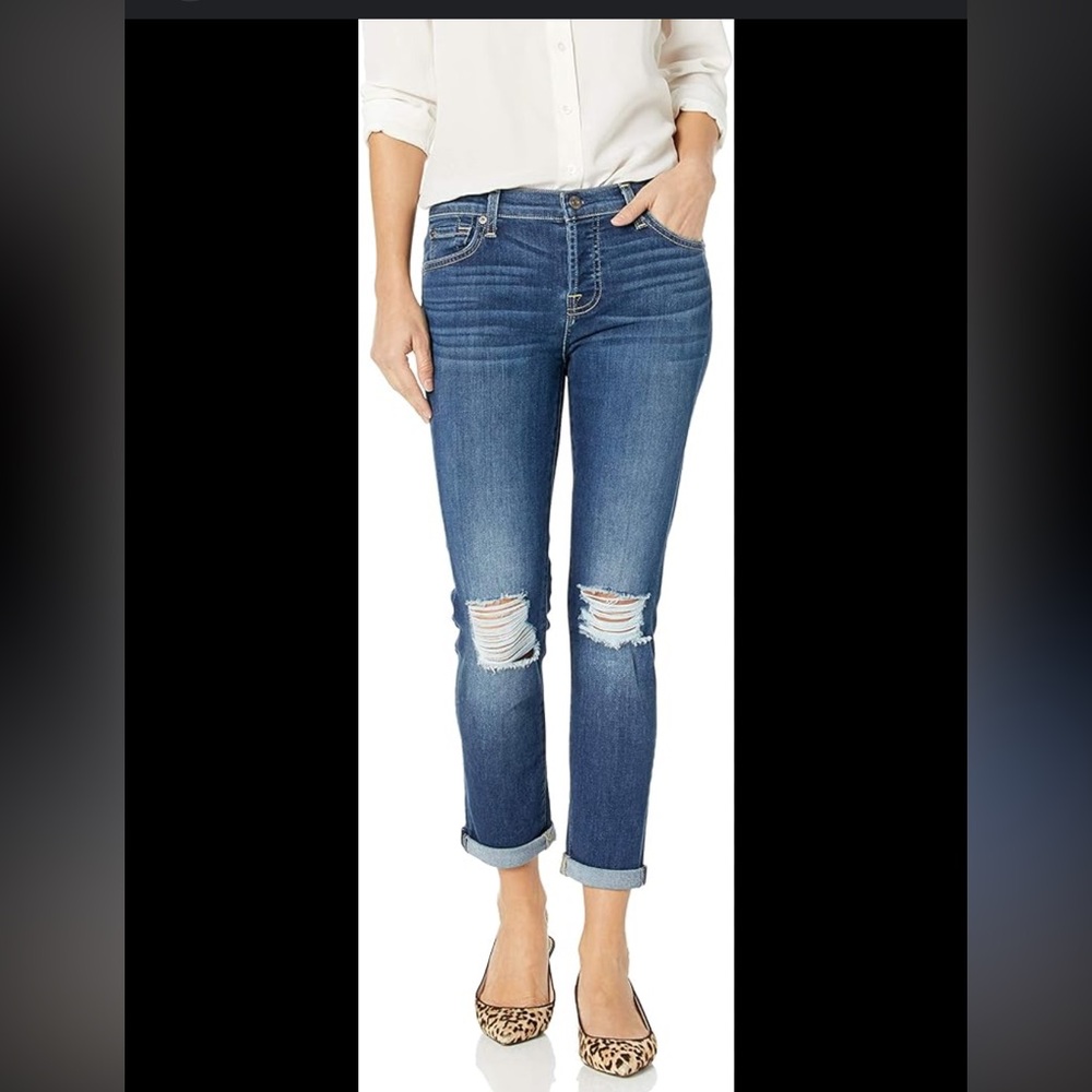 7 For All Mankind Women's Destroyed Josefina Boyfriend Mid Rise Jeans